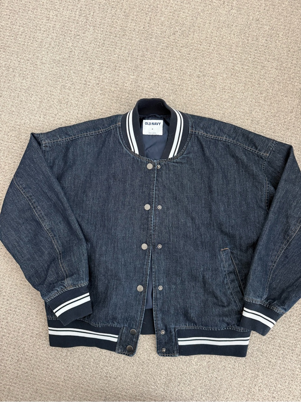 Old Navy Navy Denim Women's Bomber Jacket with White Trim